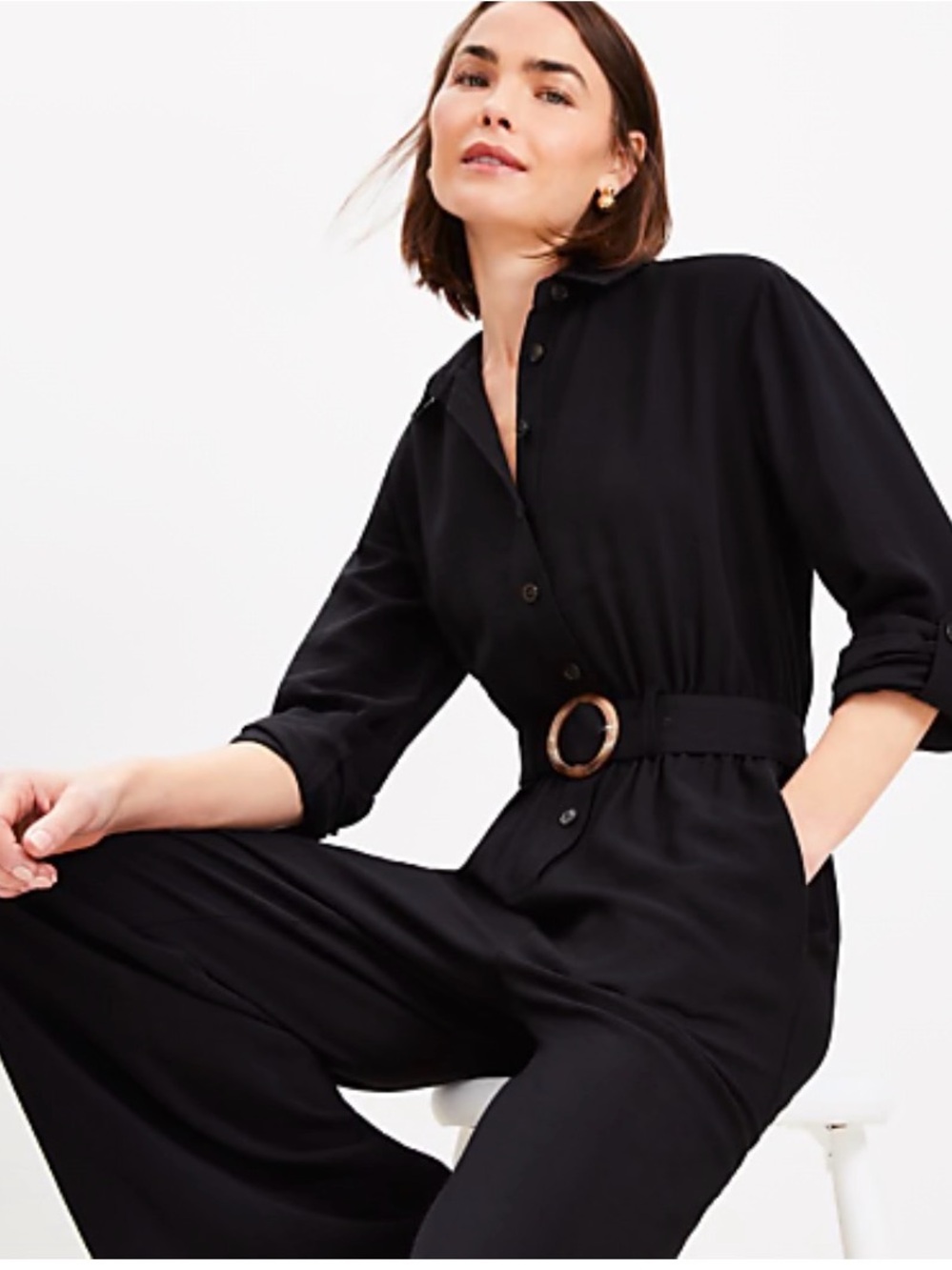 LOFT Belted Button-Front Jumpsuit size 14